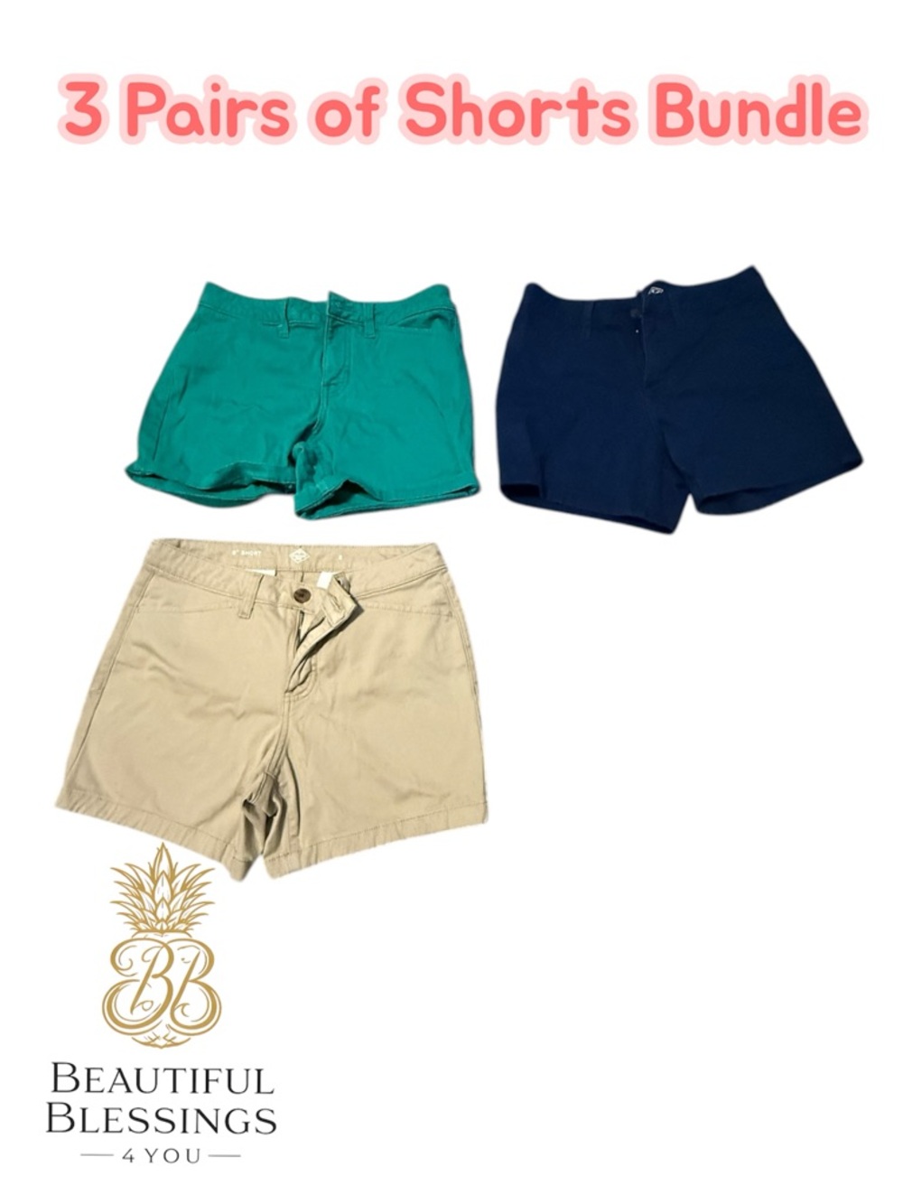 3-Pair Women's Shorts Bundle — Teal, Navy & Khaki - St. John’s Bay 5” Shorts
